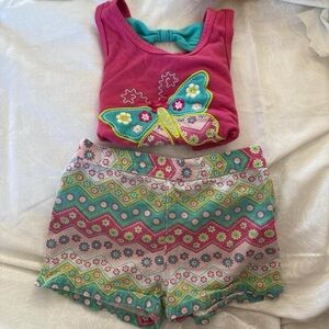 Pink Butterfly Tank Top and Patterned Shorts Set